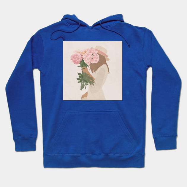 Girl in hat with flowers peonies Hoodie by JulyPrints